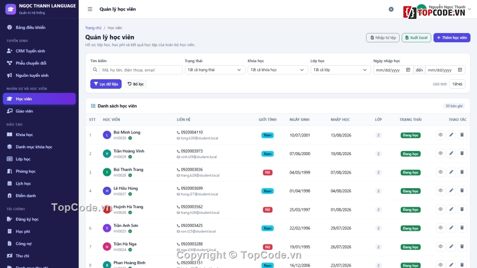 quản lý trung tâm ngoại ngữ,Đồ án web PHP,Quản lý trung tâm tin học